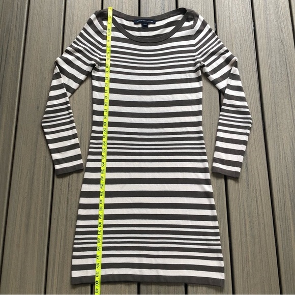 French Connection Gray & White Striped Fine Gage Knit Long Sleeve Dress Size 10 - Picture 10 of 10